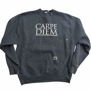Carpe Diem “Seize The Day” Crewneck Sweatshirt‎ Black Distressed Paint Marks L